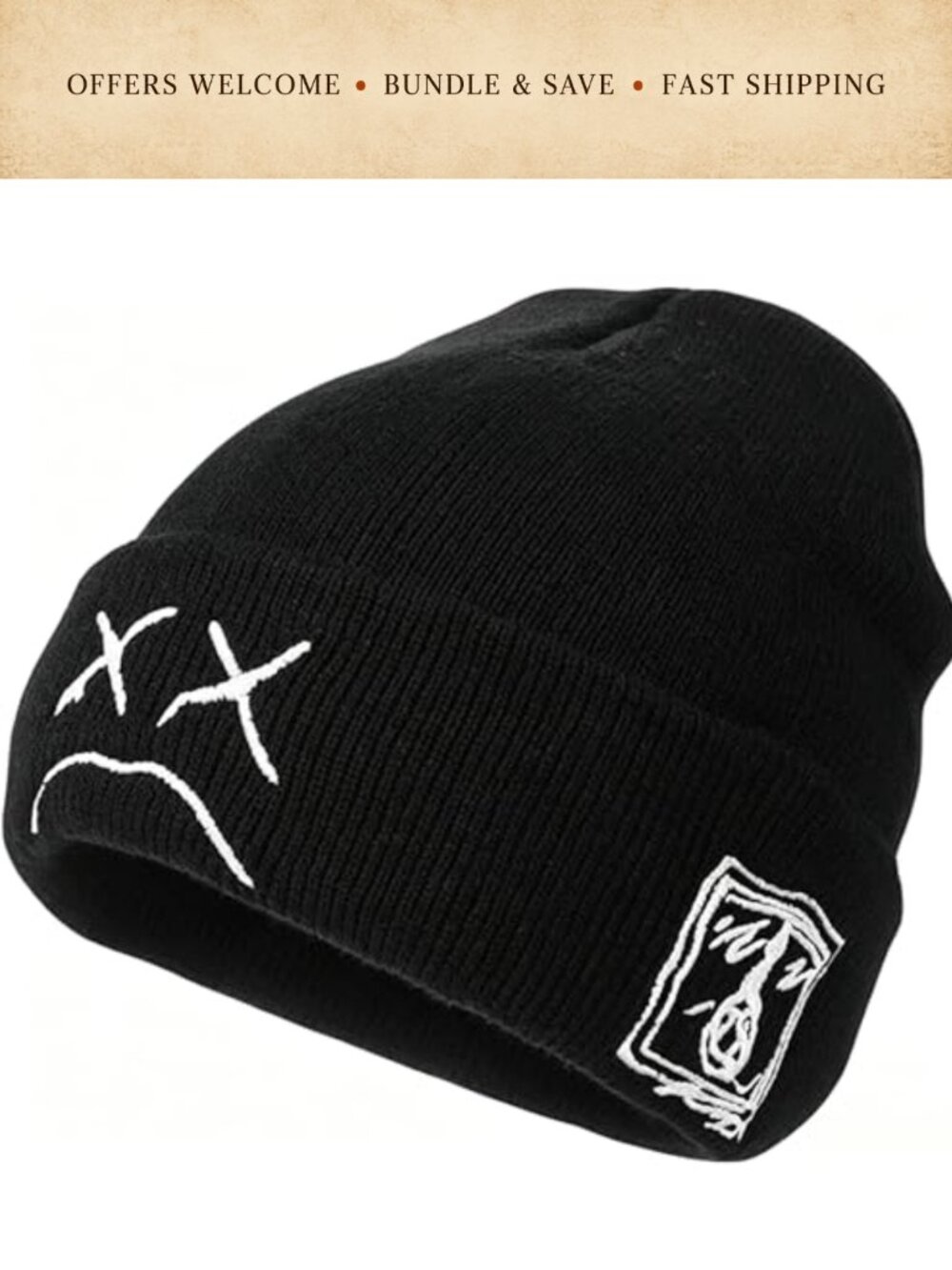 Goth Knit Beanie Hat Men Women Acrylic Embroidered Gothic Style